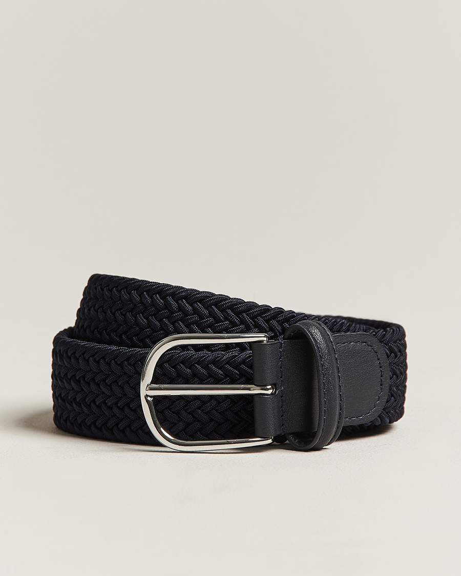 Miehet |  | Anderson's | Stretch Woven 3,5 cm Belt Navy