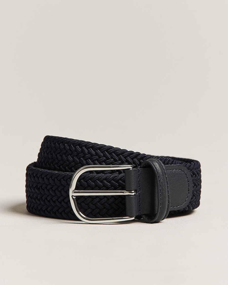 Mies | Vyöt | Anderson's | Stretch Woven 3,5 cm Belt Navy