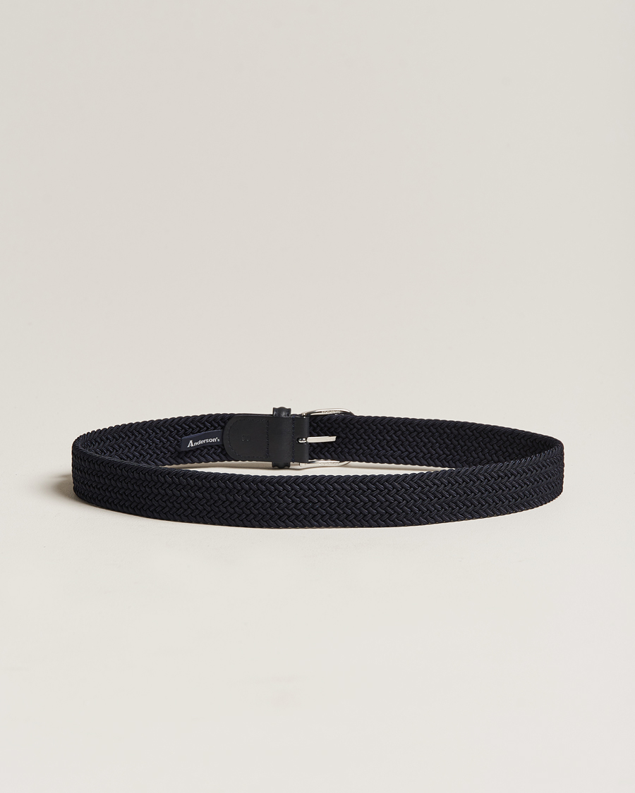Mies | Vyöt | Anderson's | Stretch Woven 3,5 cm Belt Navy
