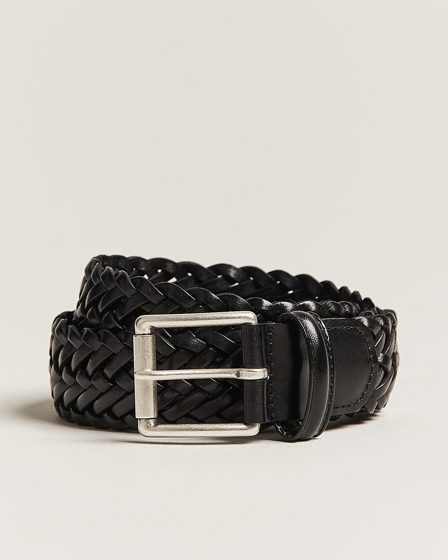 Mies | Vyöt | Anderson's | Woven Leather 3,5 cm Belt Tanned Black
