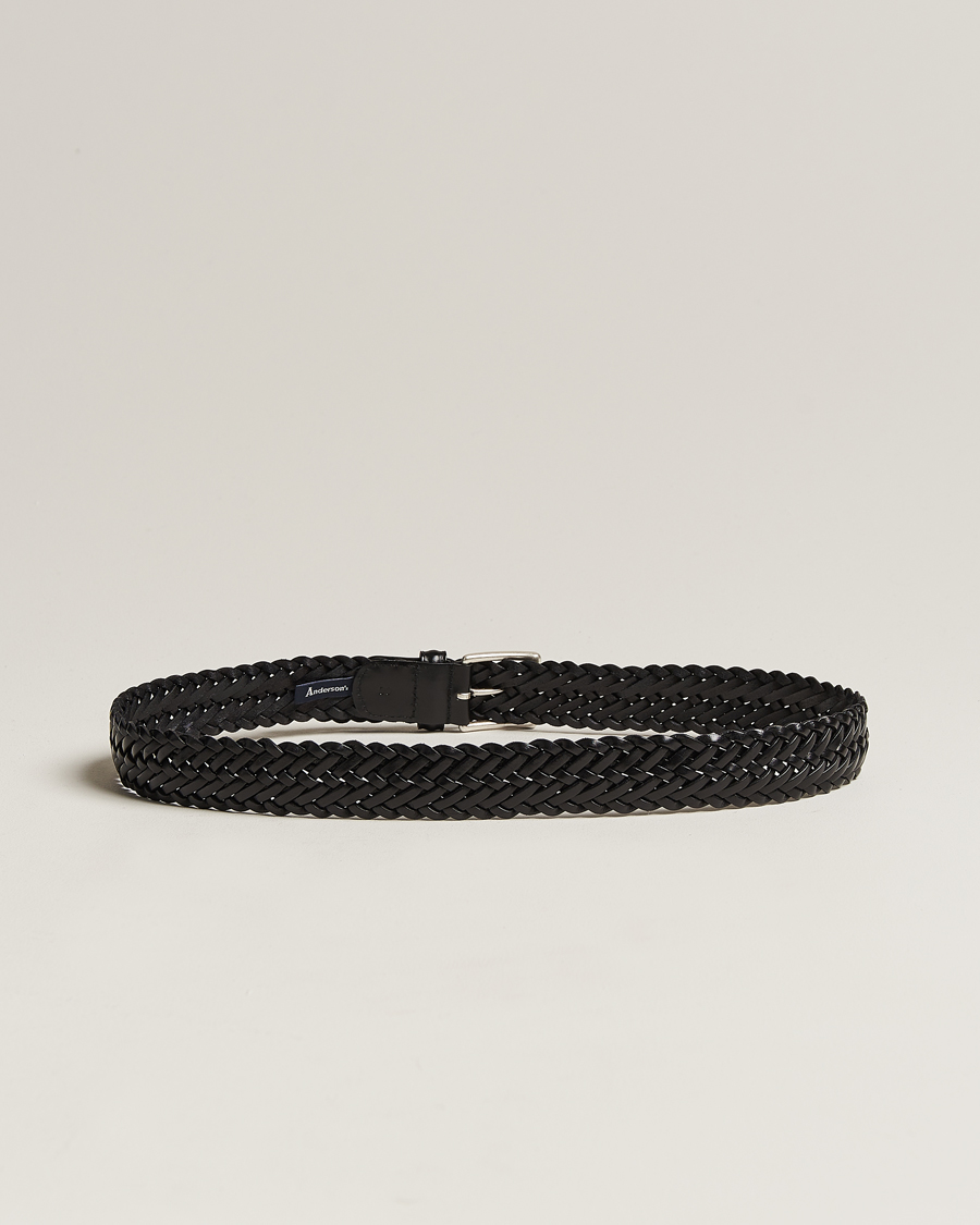 Mies | Punotut vyöt | Anderson's | Woven Leather 3,5 cm Belt Tanned Black