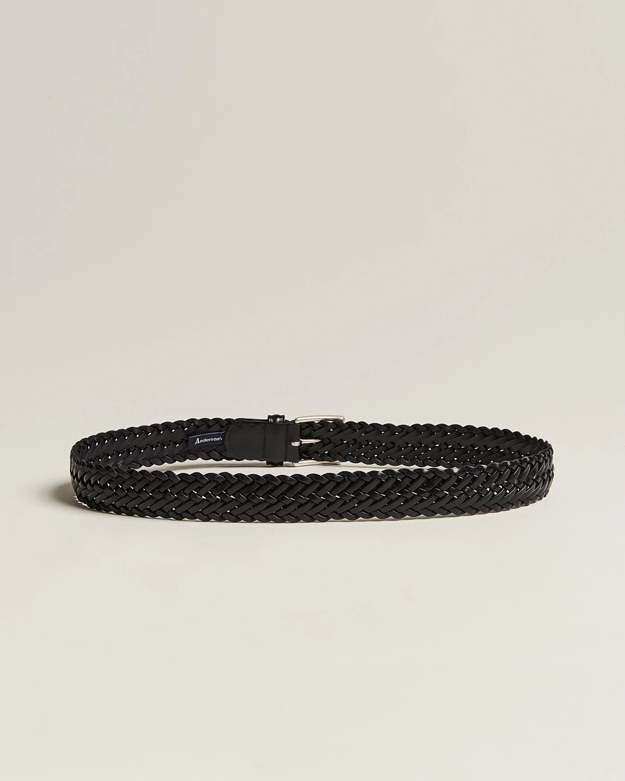 Mies | Vyöt | Anderson's | Woven Leather 3,5 cm Belt Tanned Black