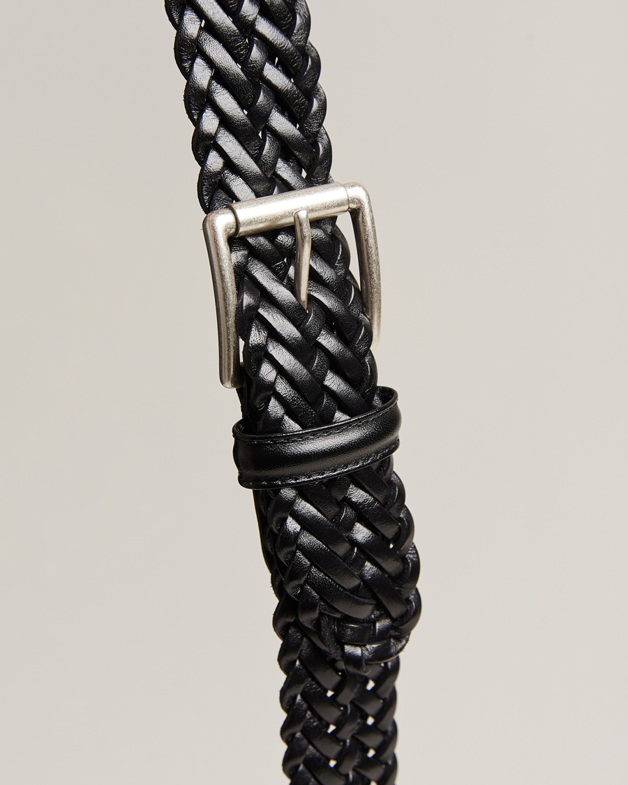 Mies | Vyöt | Anderson's | Woven Leather 3,5 cm Belt Tanned Black