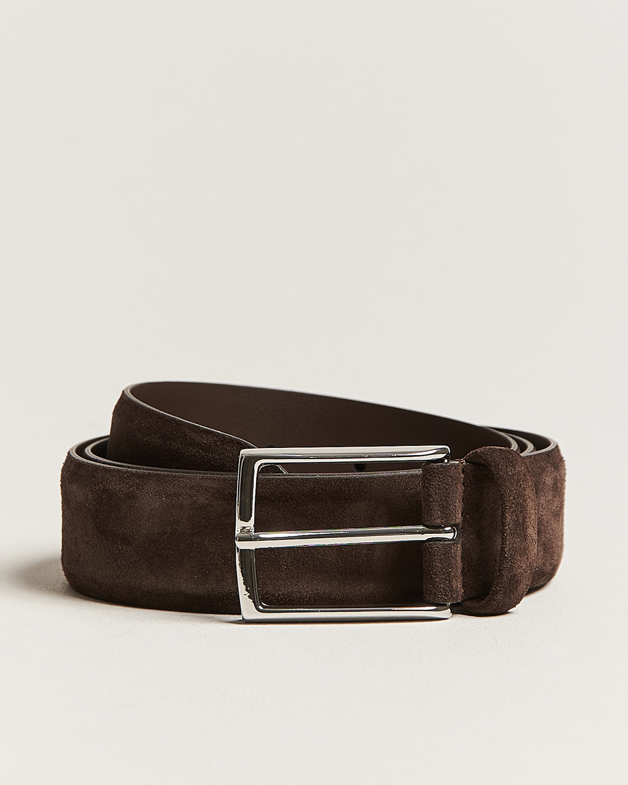 Mies | Vyöt | Anderson's | Calf Suede 3,5 cm Belt Dark Brown