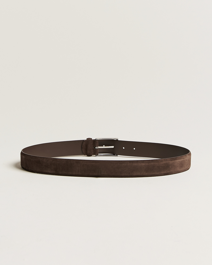 Mies | Vyöt | Anderson's | Calf Suede 3,5 cm Belt Dark Brown