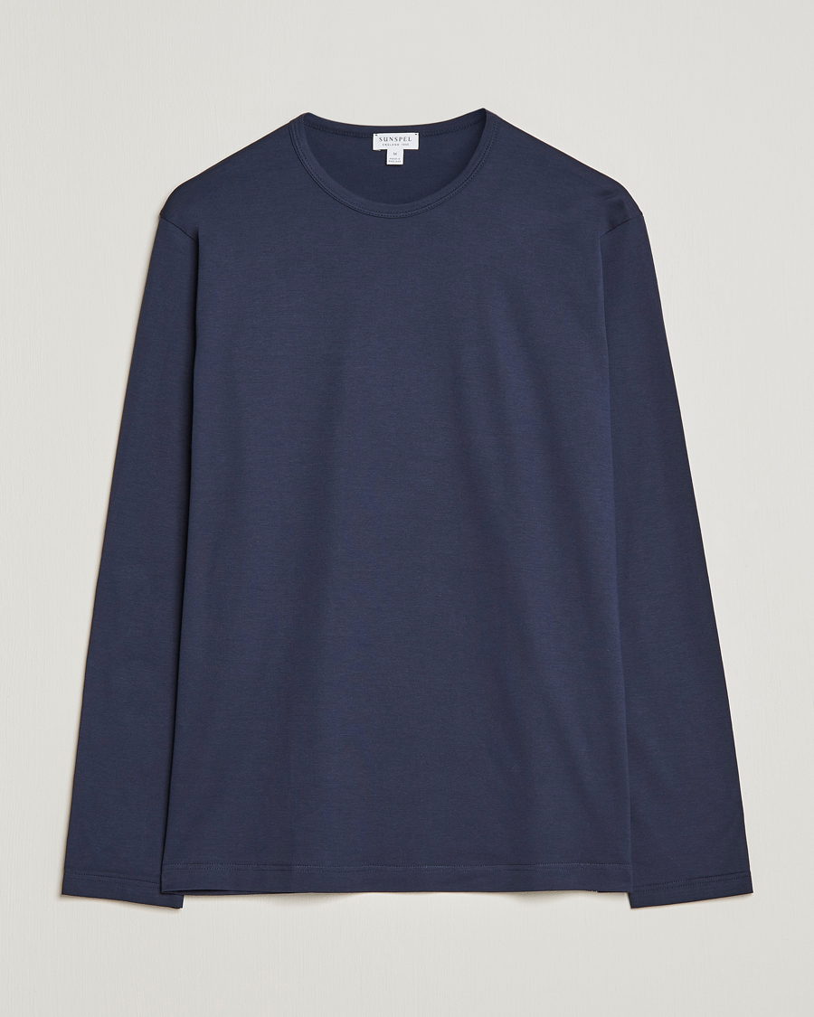 Mies | T-paidat | Sunspel | Long Sleeve Crew Neck Cotton Tee Navy