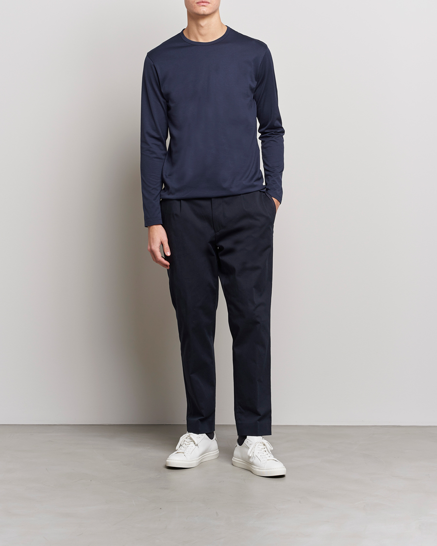Mies | T-paidat | Sunspel | Long Sleeve Crew Neck Cotton Tee Navy