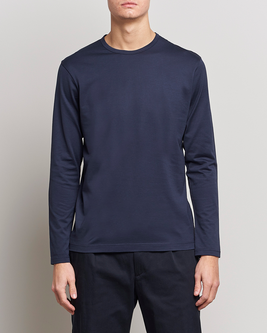 Mies | T-paidat | Sunspel | Long Sleeve Crew Neck Cotton Tee Navy