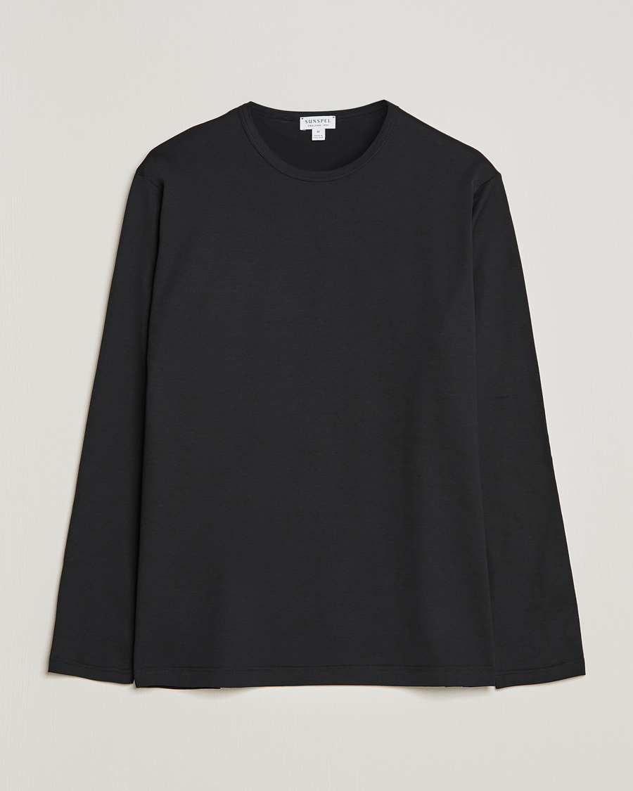 Mies | T-paidat | Sunspel | Long Sleeve Crew Neck Cotton Tee Black
