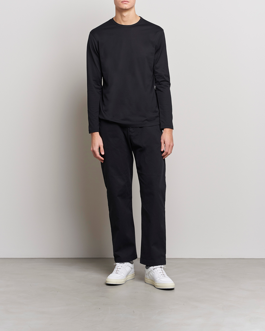 Mies | T-paidat | Sunspel | Long Sleeve Crew Neck Cotton Tee Black