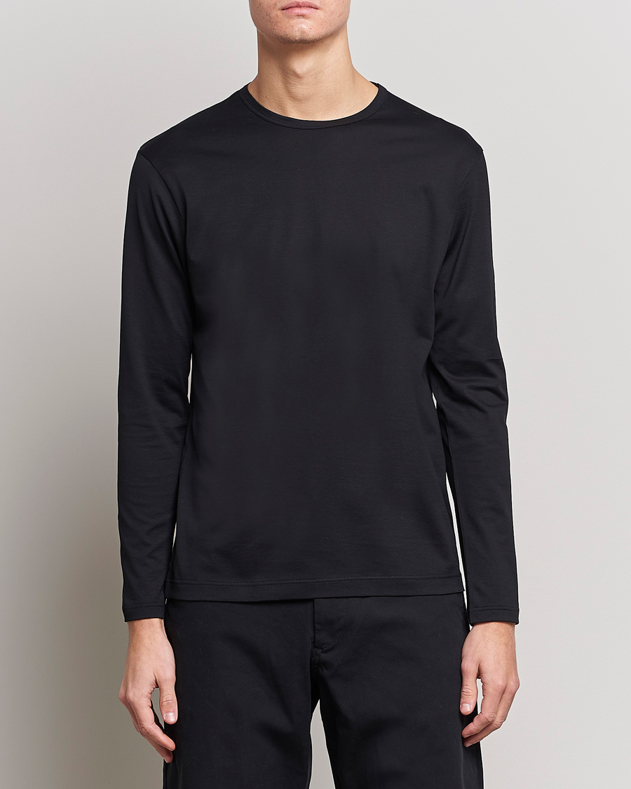 Mies | Pitkähihaiset t-paidat | Sunspel | Long Sleeve Crew Neck Cotton Tee Black