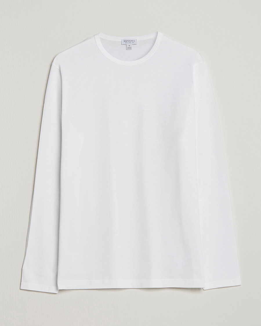 Mies | T-paidat | Sunspel | Long Sleeve Crew Neck Cotton Tee White