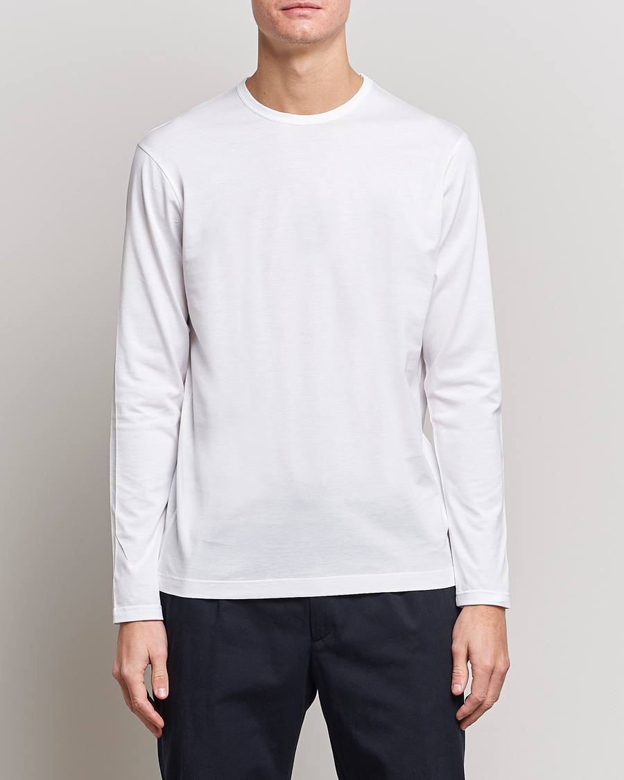 Mies | T-paidat | Sunspel | Long Sleeve Crew Neck Cotton Tee White