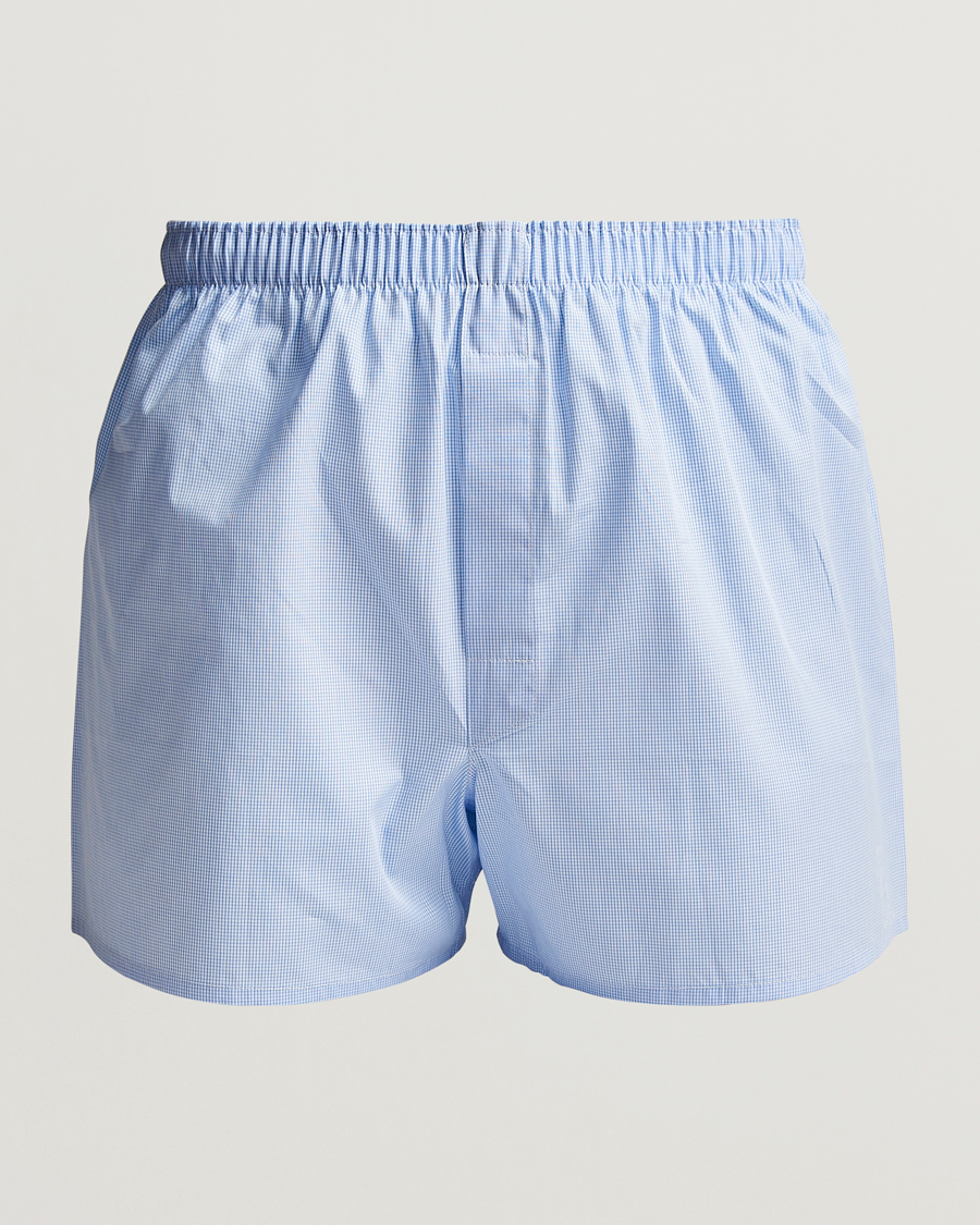 Mies | Alusvaatteet | Sunspel | Classic Woven Cotton Boxer Shorts Light Blue Gingham