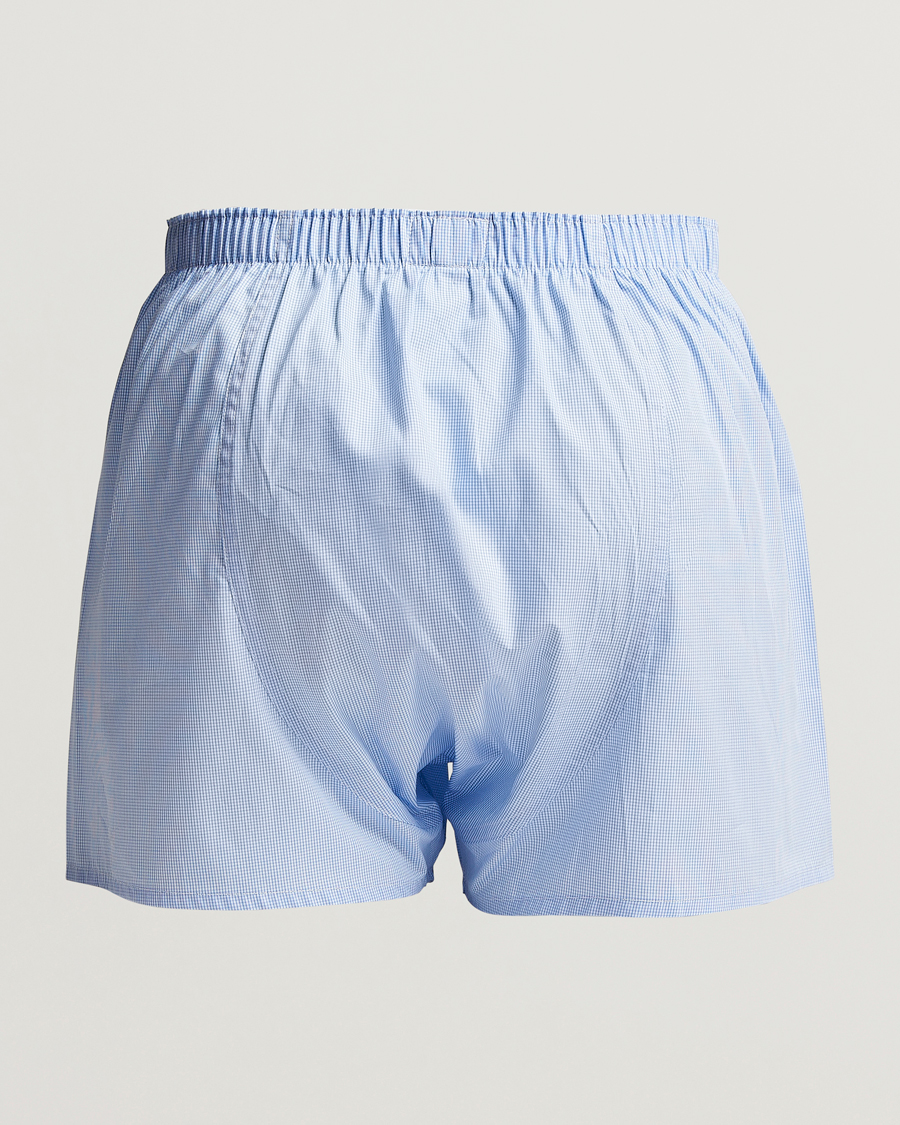 Mies |  | Sunspel | Classic Woven Cotton Boxer Shorts Light Blue Gingham