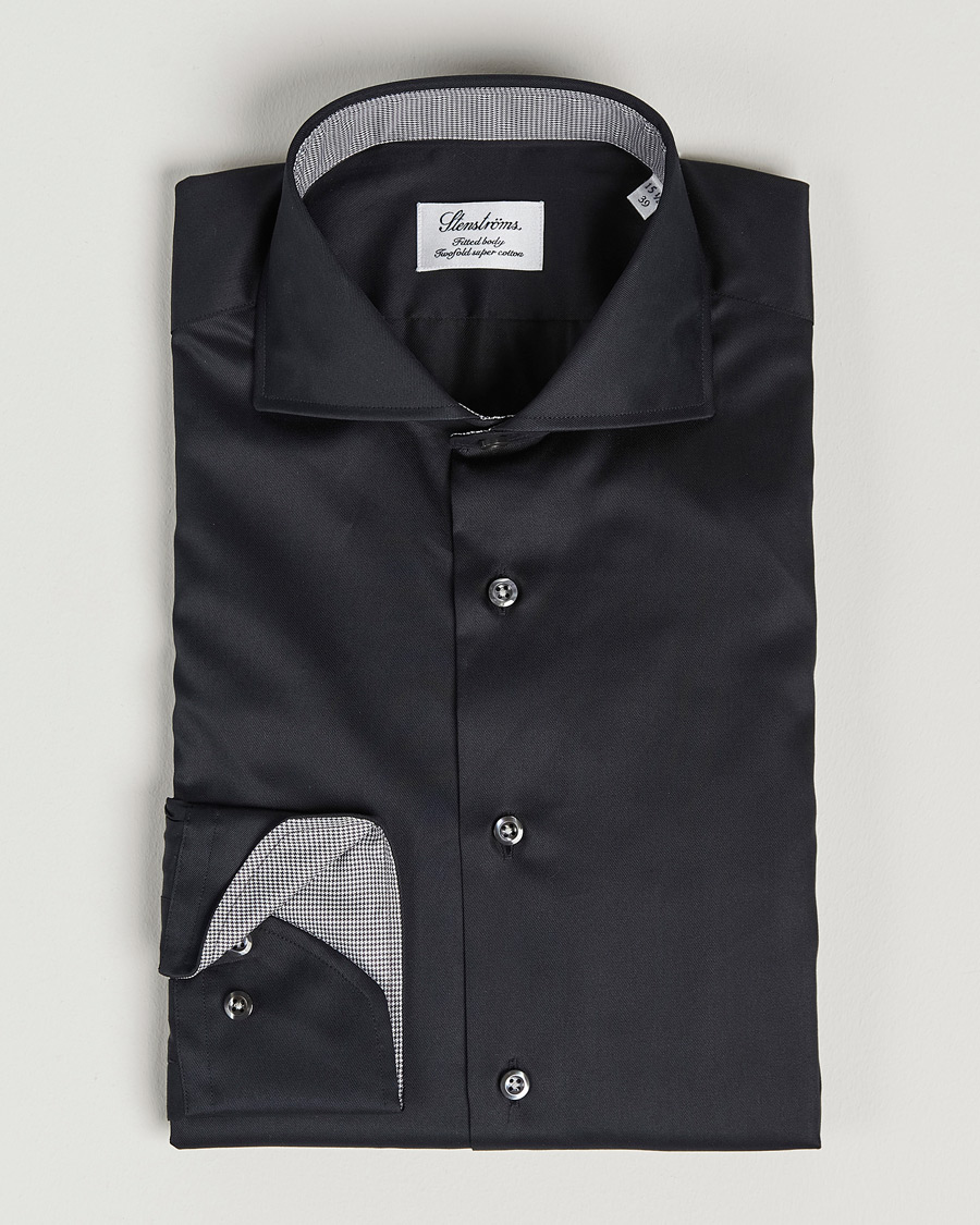 Mies | Bisnespaidat | Stenströms | Fitted Body Contrast Shirt Black