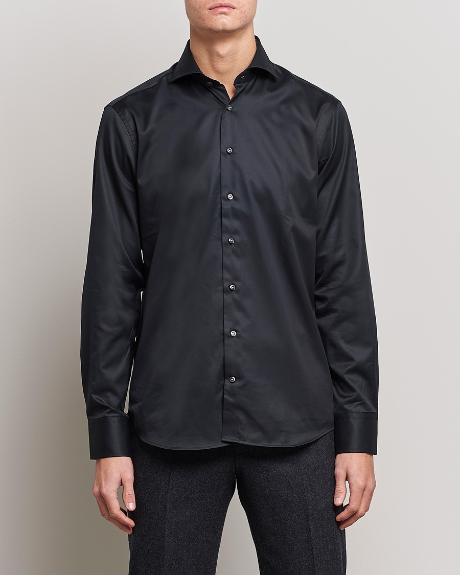 Mies | Viralliset | Stenströms | Fitted Body Contrast Shirt Black