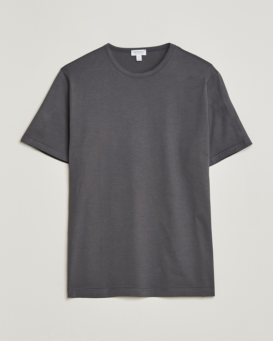 Mies | T-paidat | Sunspel | Crew Neck Q82 Cotton T-Shirt Charcoal