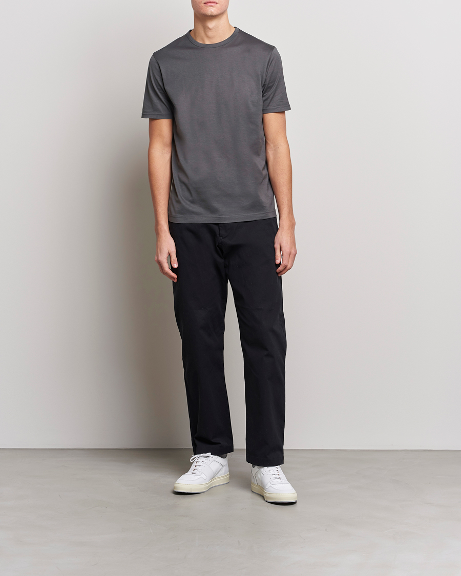 Mies | T-paidat | Sunspel | Crew Neck Q82 Cotton T-Shirt Charcoal