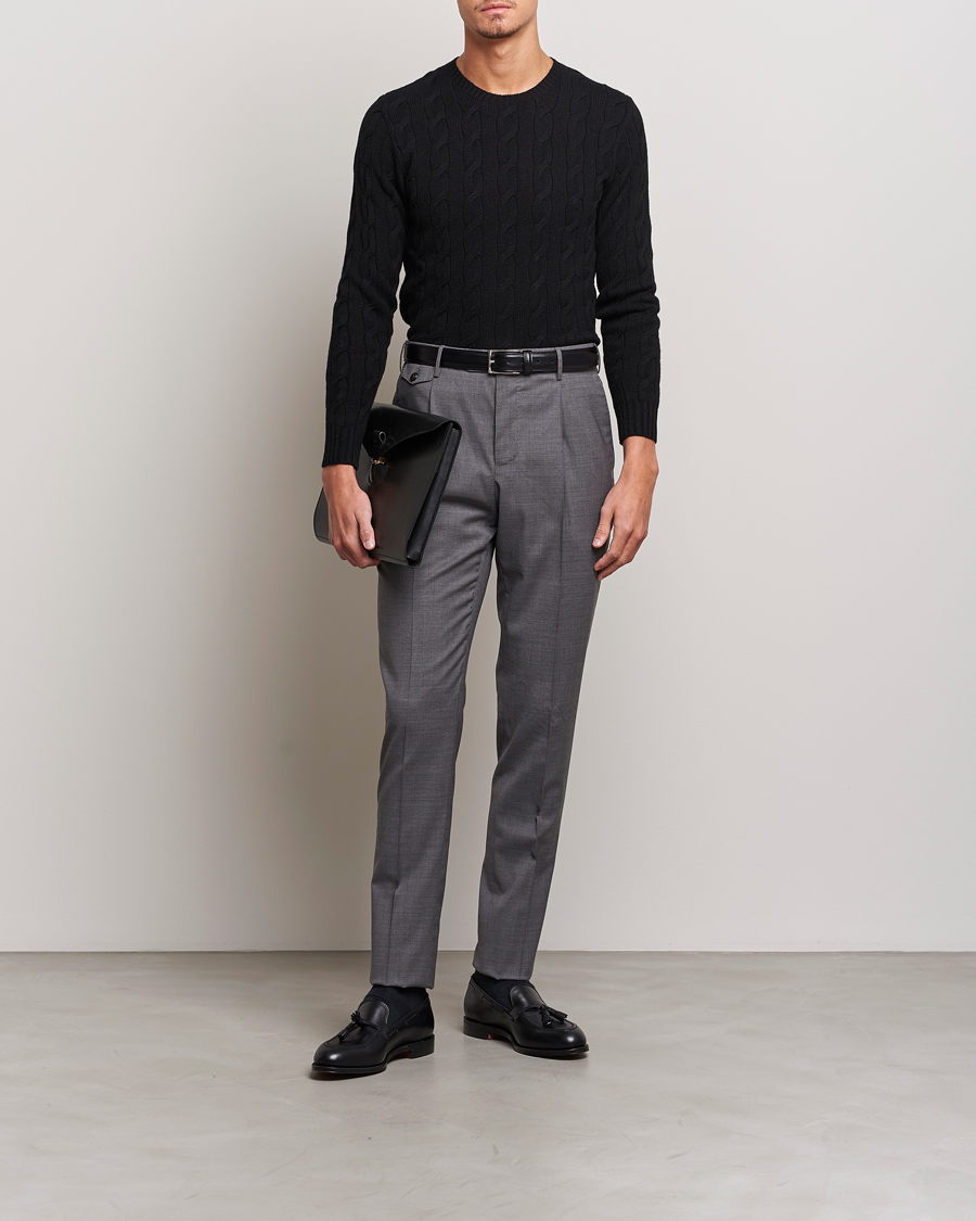 Mies | Puserot | Ralph Lauren Purple Label | Cashmere Cable Crew Neck Sweater Black