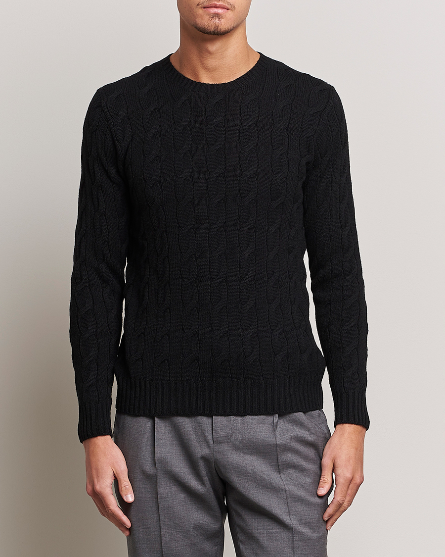 Mies | Vaatteet | Ralph Lauren Purple Label | Cashmere Cable Crew Neck Sweater Black