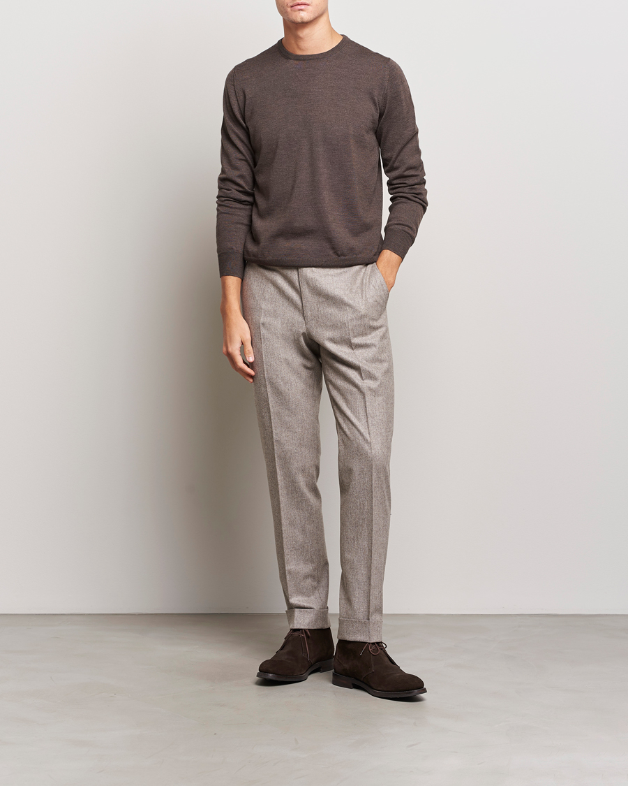 Mies | Puserot | Gran Sasso | Merino Fashion Fit Crew Neck Pullover Brown