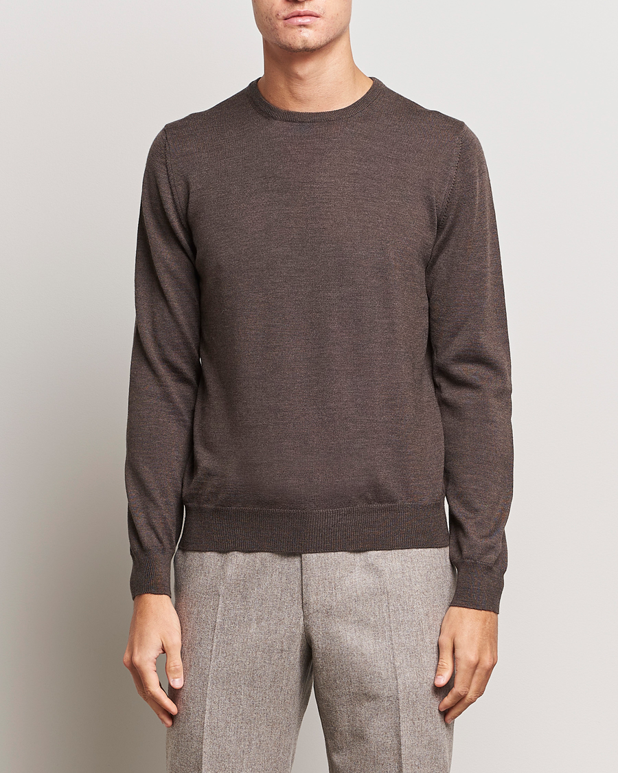 Mies | Puserot | Gran Sasso | Merino Fashion Fit Crew Neck Pullover Brown