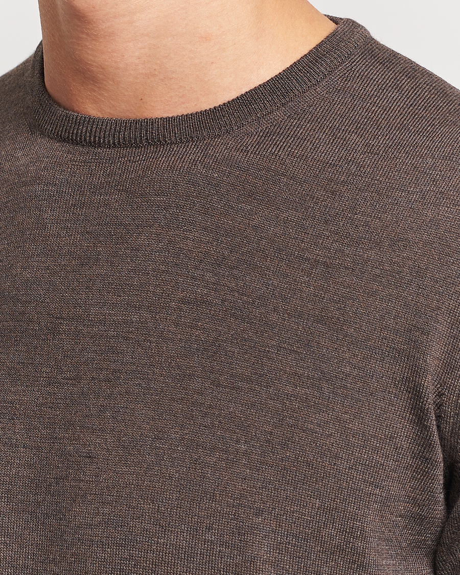 Mies | Puserot | Gran Sasso | Merino Fashion Fit Crew Neck Pullover Brown