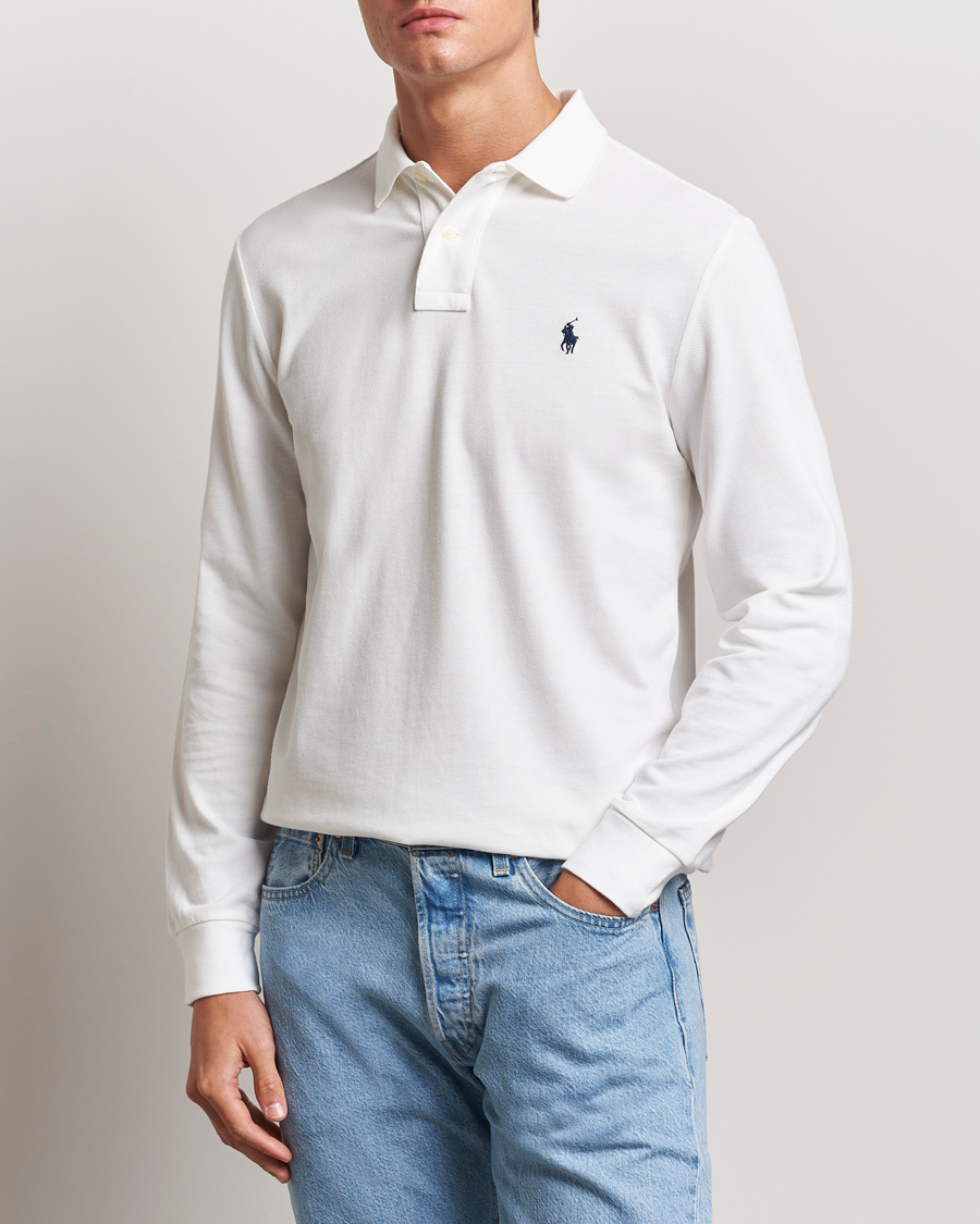 Mies | Pitkähihaiset pikeepaidat | Polo Ralph Lauren | Custom Slim Fit Long Sleeve Polo White