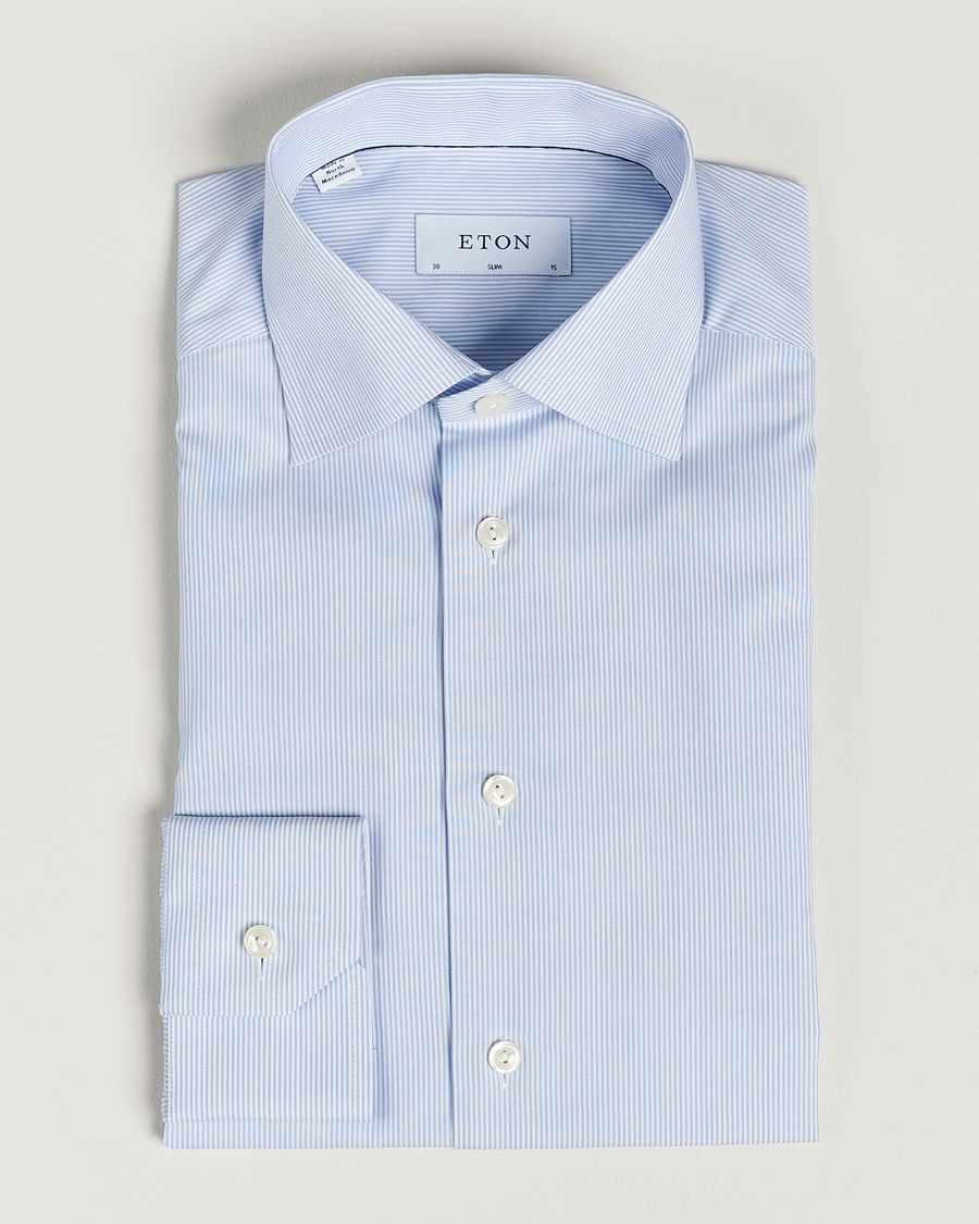 Miehet |  | Eton | Slim Fit Poplin Thin Stripe Shirt Blue/White