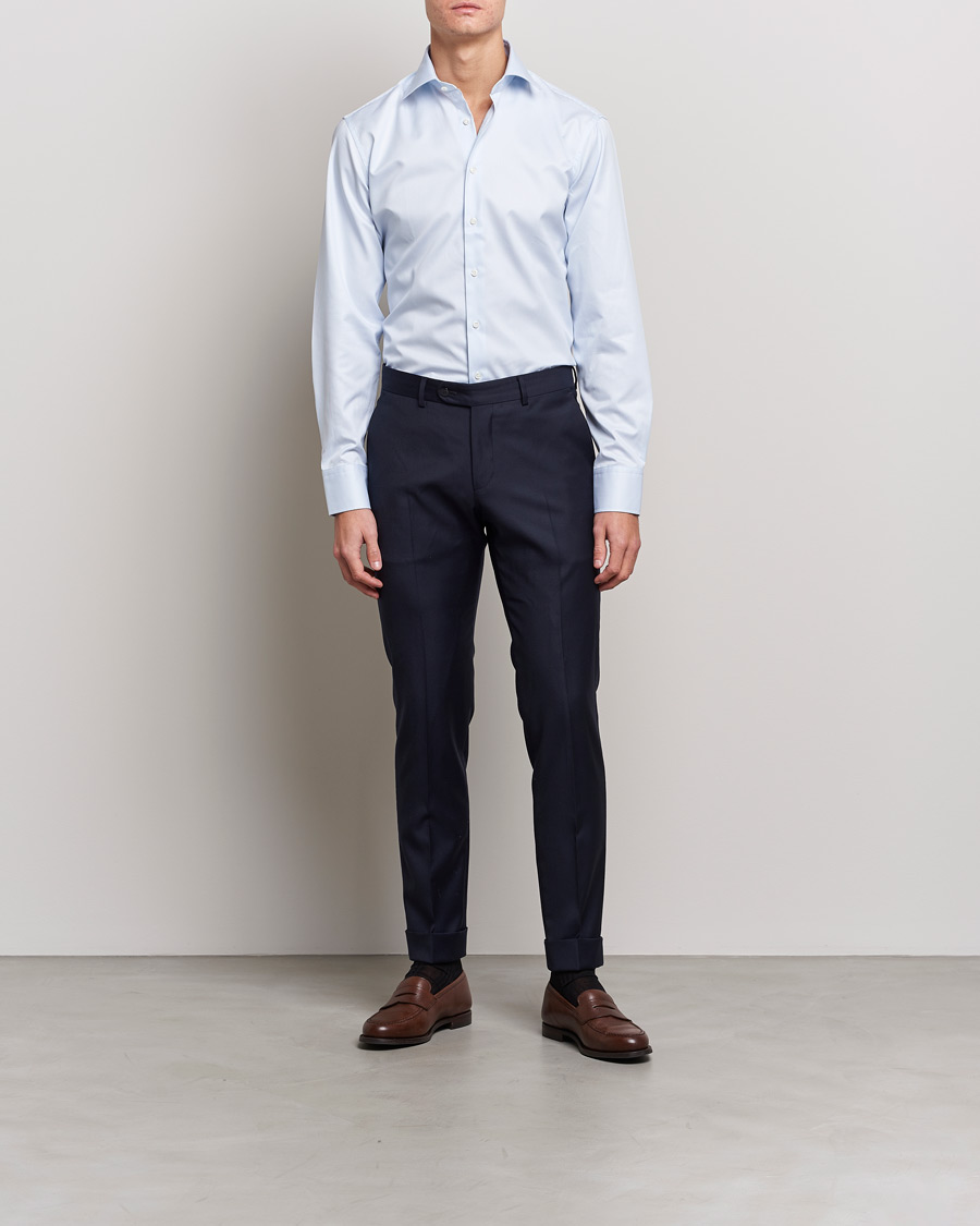 Mies |  | Stenströms | Fitted Body Thin Stripe Shirt White/Blue