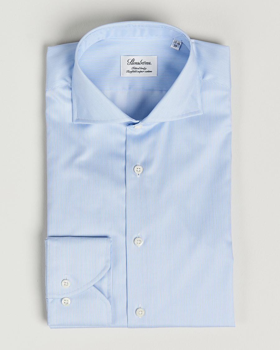 Miehet |  | Stenströms | Fitted Body Thin Stripe Shirt White/Blue