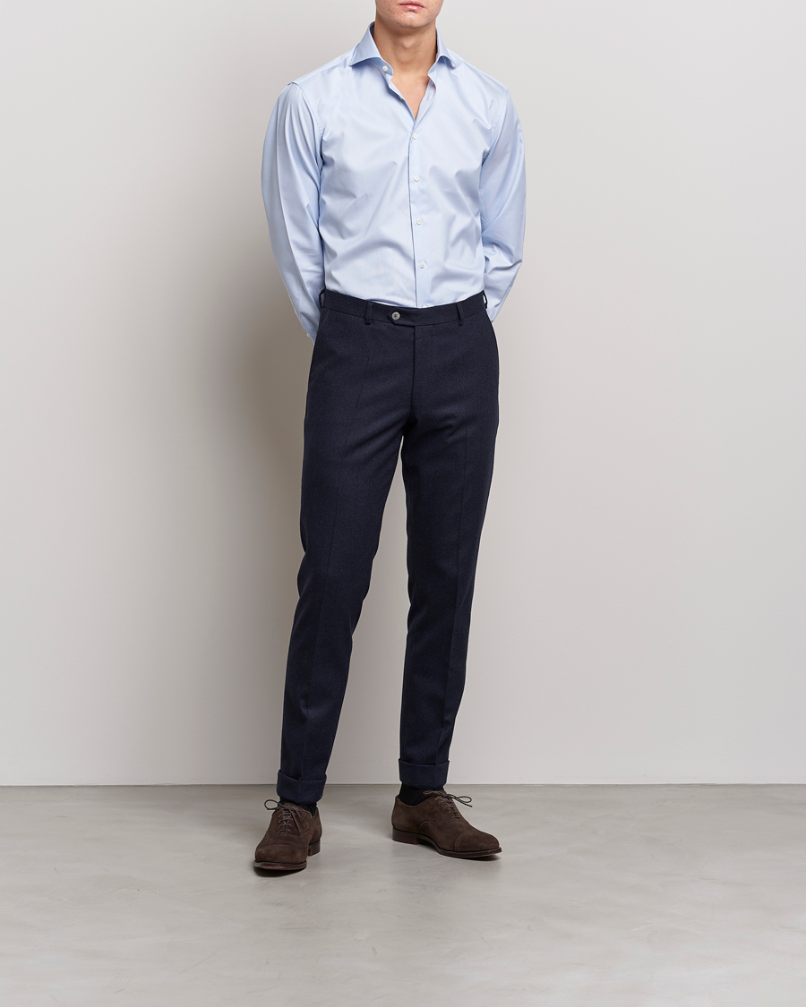 Mies | The Classics of Tomorrow | Stenströms | Fitted Body Thin Stripe Shirt White/Blue