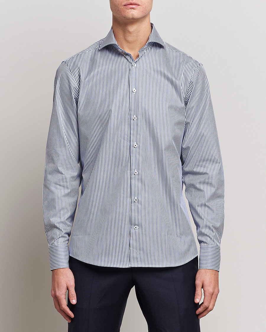 Mies |  | Stenströms | Fitted Body Stripe Shirt White/Blue