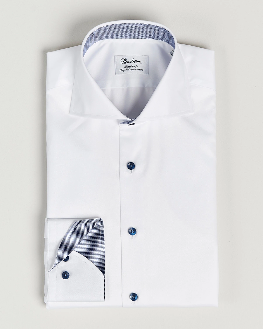 Mies | Bisnespaidat | Stenströms | Fitted Body Contrast Shirt White