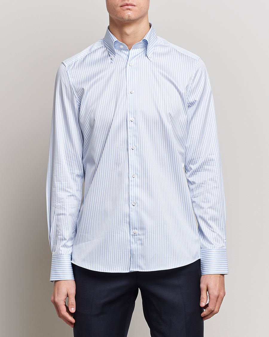 Mies | Vaatteet | Stenströms | 1899 Slimline Button Down Stripe Shirt White/Blue