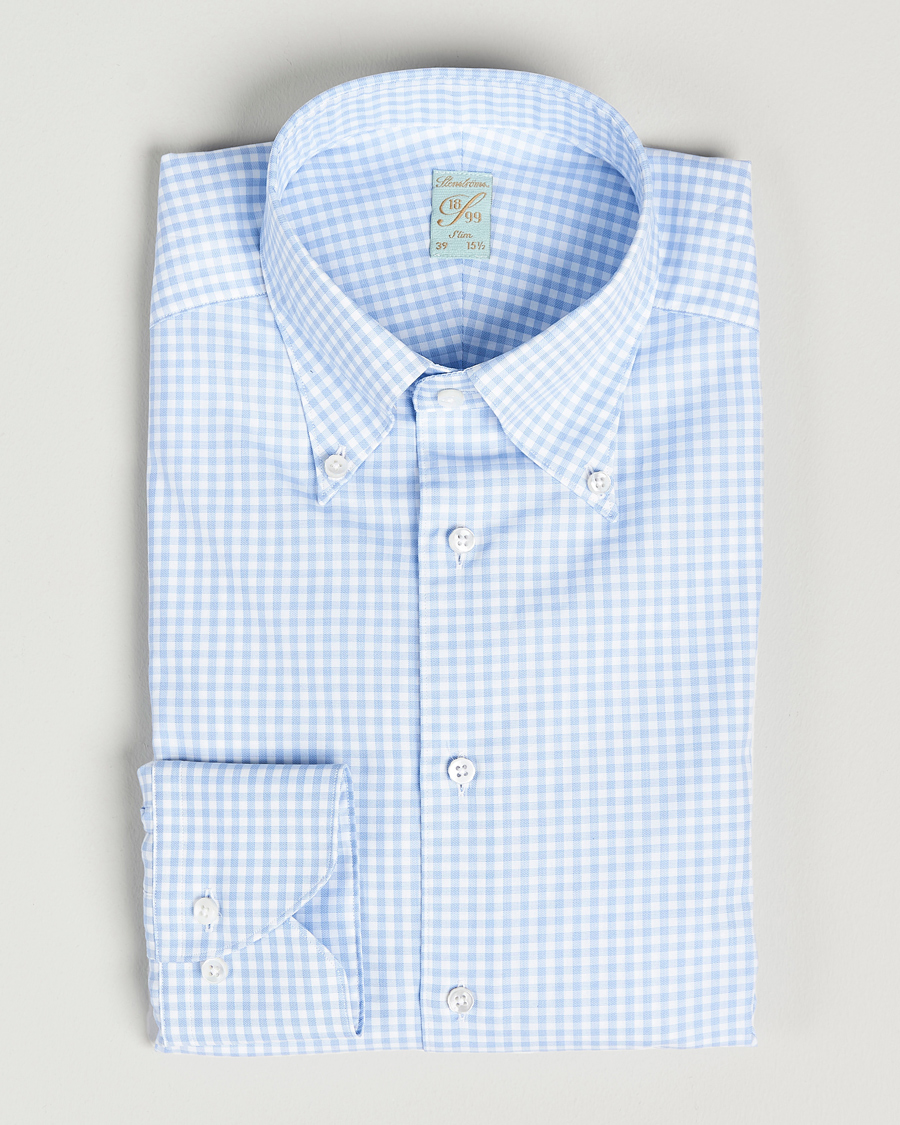Mies |  | Stenströms | 1899 Slimline Button Down Check Shirt White/Blue
