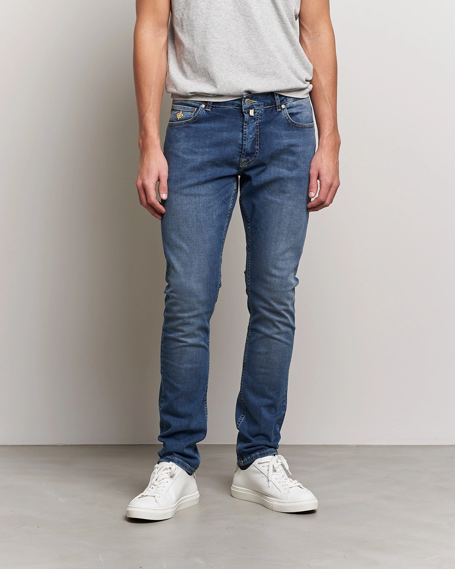 Mies | Siniset farkut | Morris | Steve Satin Stretch Jeans Semi Dark Wash