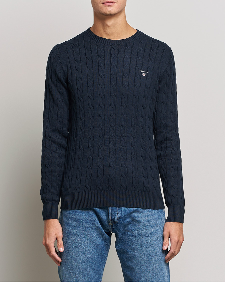 Mies | Puserot | GANT | Cotton Cable Crew Neck Pullover Evening Blue