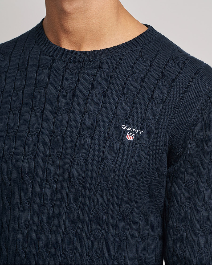 Mies | Puserot | GANT | Cotton Cable Crew Neck Pullover Evening Blue