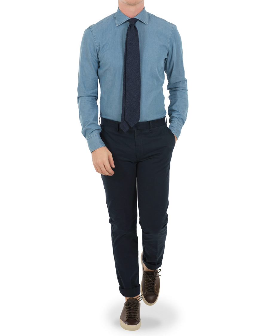 Mies | Kauluspaidat | Stenströms | Slimline Garment Washed Shirt Light Denim