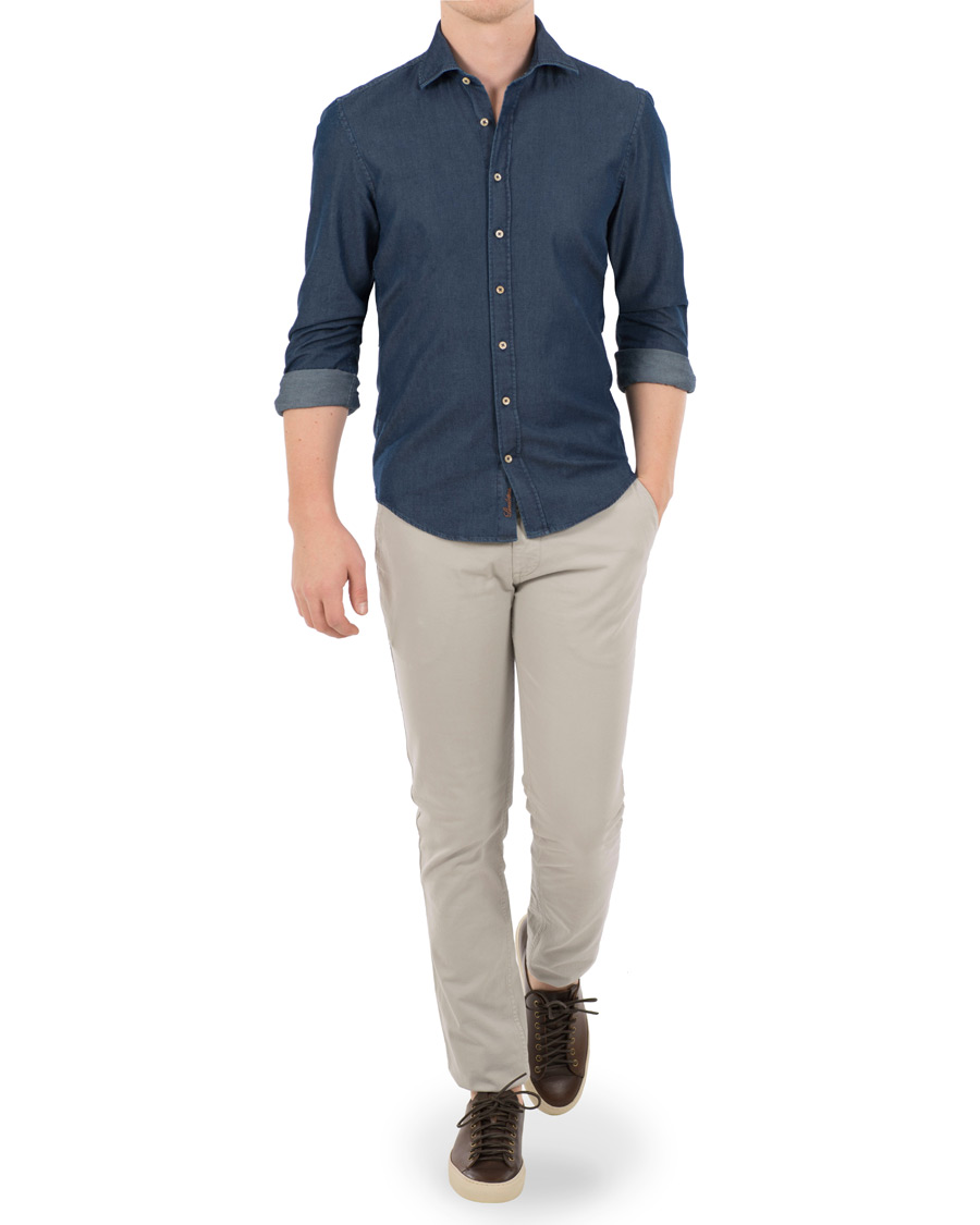 Mies | Kauluspaidat | Stenströms | Slimline Garment Washed Shirt Dark Denim