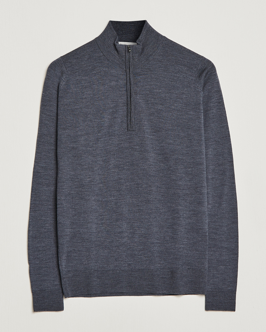 Mies | Puserot | John Smedley | Barrow Extra Fine Merino Half Zip Charcoal