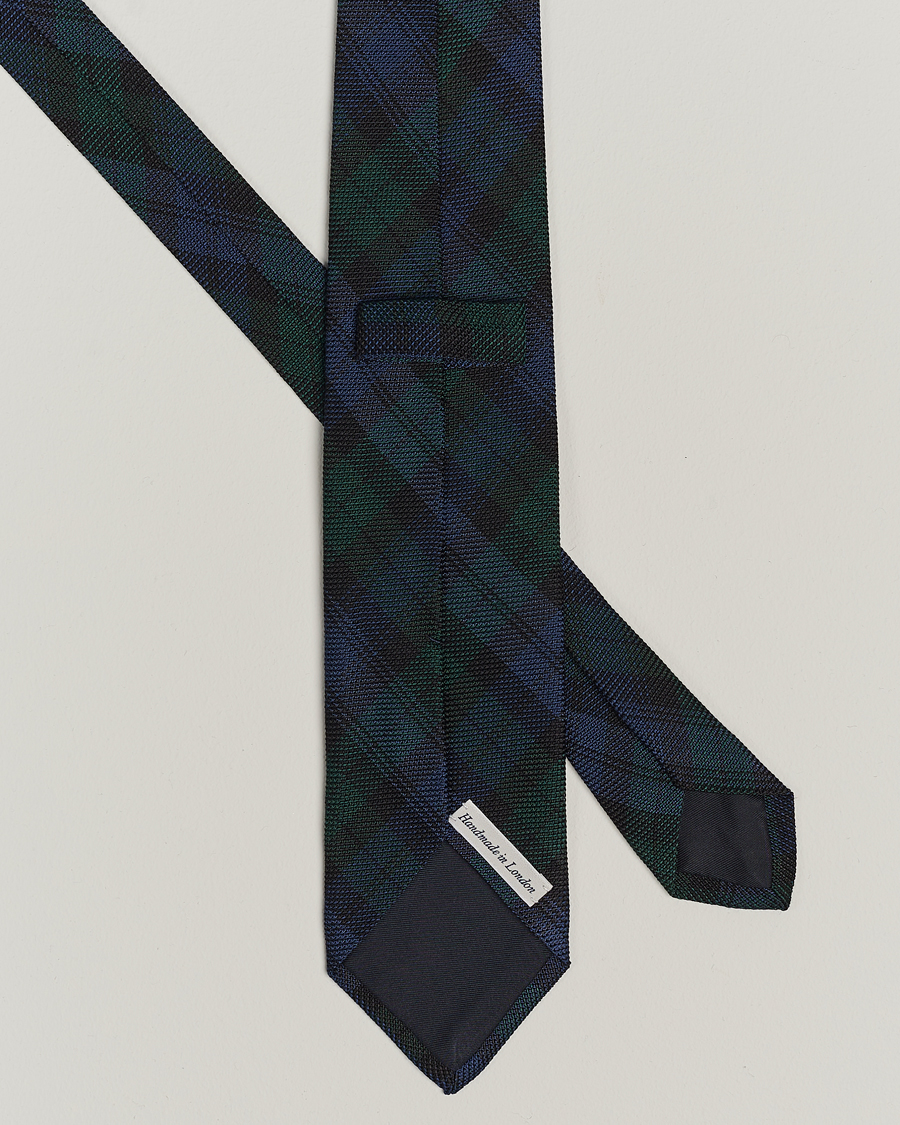 Mies | Drake's Silk Fine Grenadine Handrolled 8 cm Tie Blackwatch | Drake's | Silk Fine Grenadine Handrolled 8 cm Tie Blackwatch