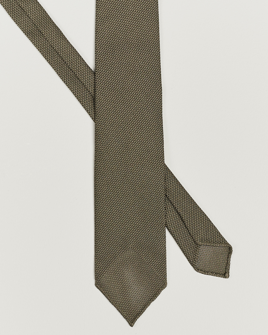 Mies | Solmiot | Drake's | Silk Grenadine Handrolled 8 cm Tie Khaki