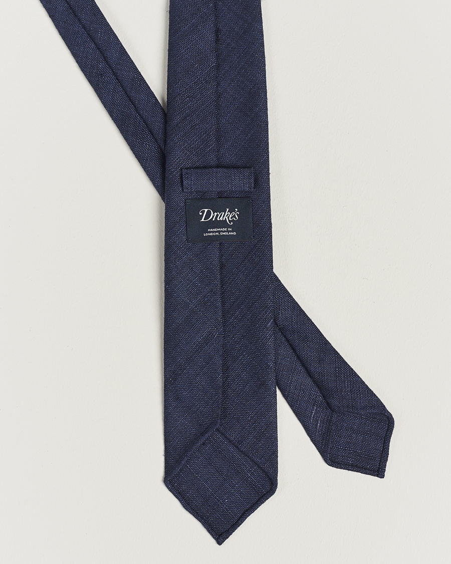 Mies |  | Drake's | Tussah Silk Handrolled 8 cm Tie Navy