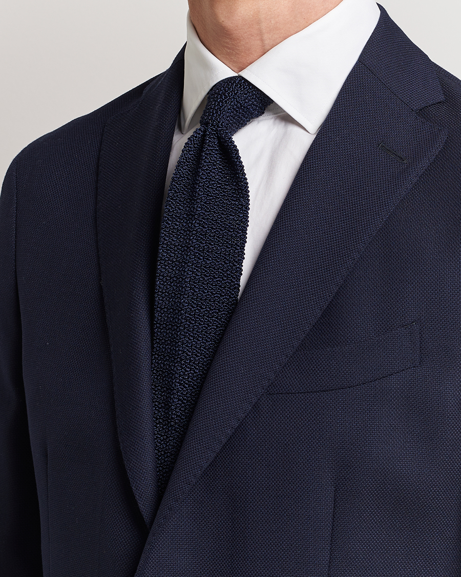 Mies | Drake's Knitted Silk 6.5 cm Tie Navy | Drake's | Knitted Silk 6.5 cm Tie Navy