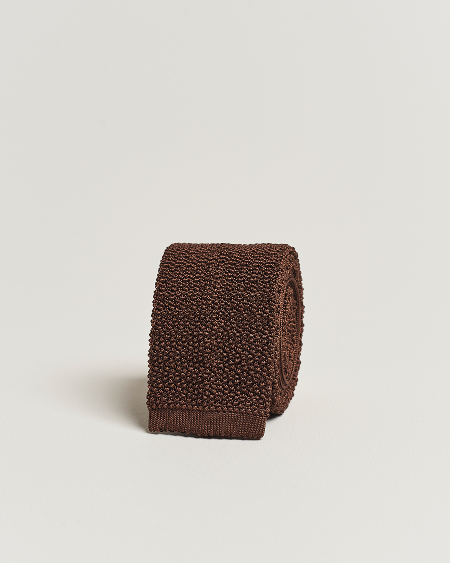 Mies | Drake's Knitted Silk 6.5 cm Tie Brown | Drake's | Knitted Silk 6.5 cm Tie Brown