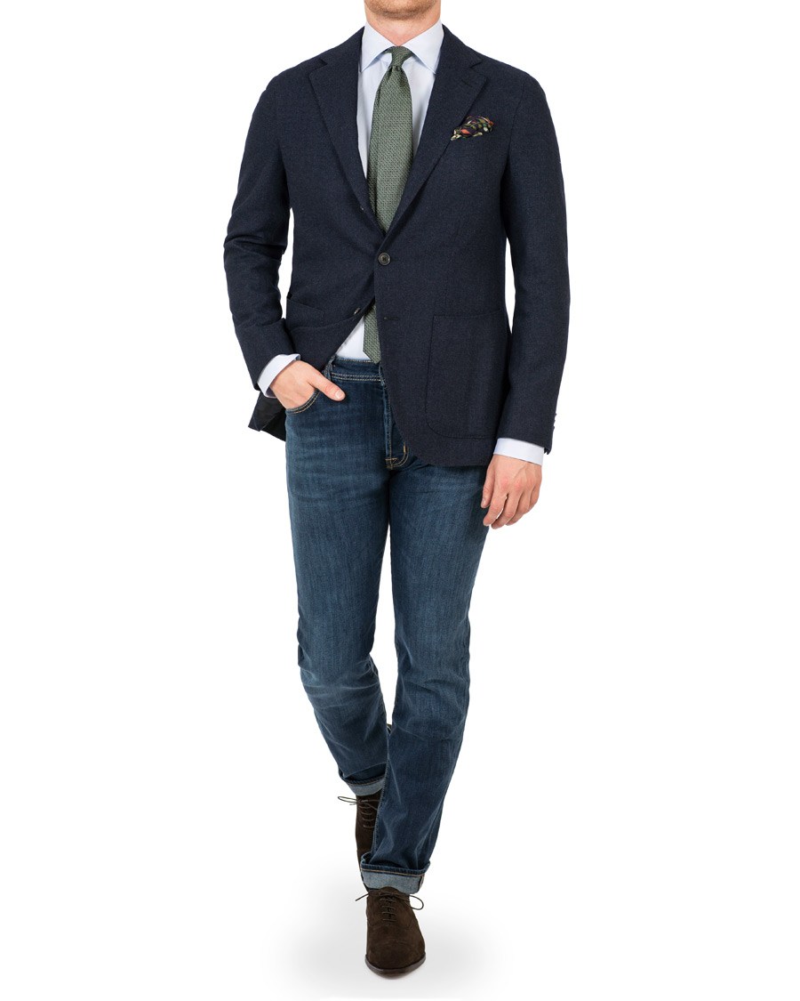 Mies | Pikkutakit | Caruso | Aida Microstructure Melange Wool Blazer Dark Blue