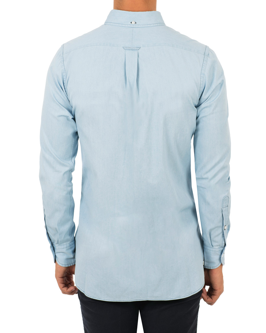 Mies | Kauluspaidat | Drake's | Slim Fit Denim Pocket Shirt Light Washed